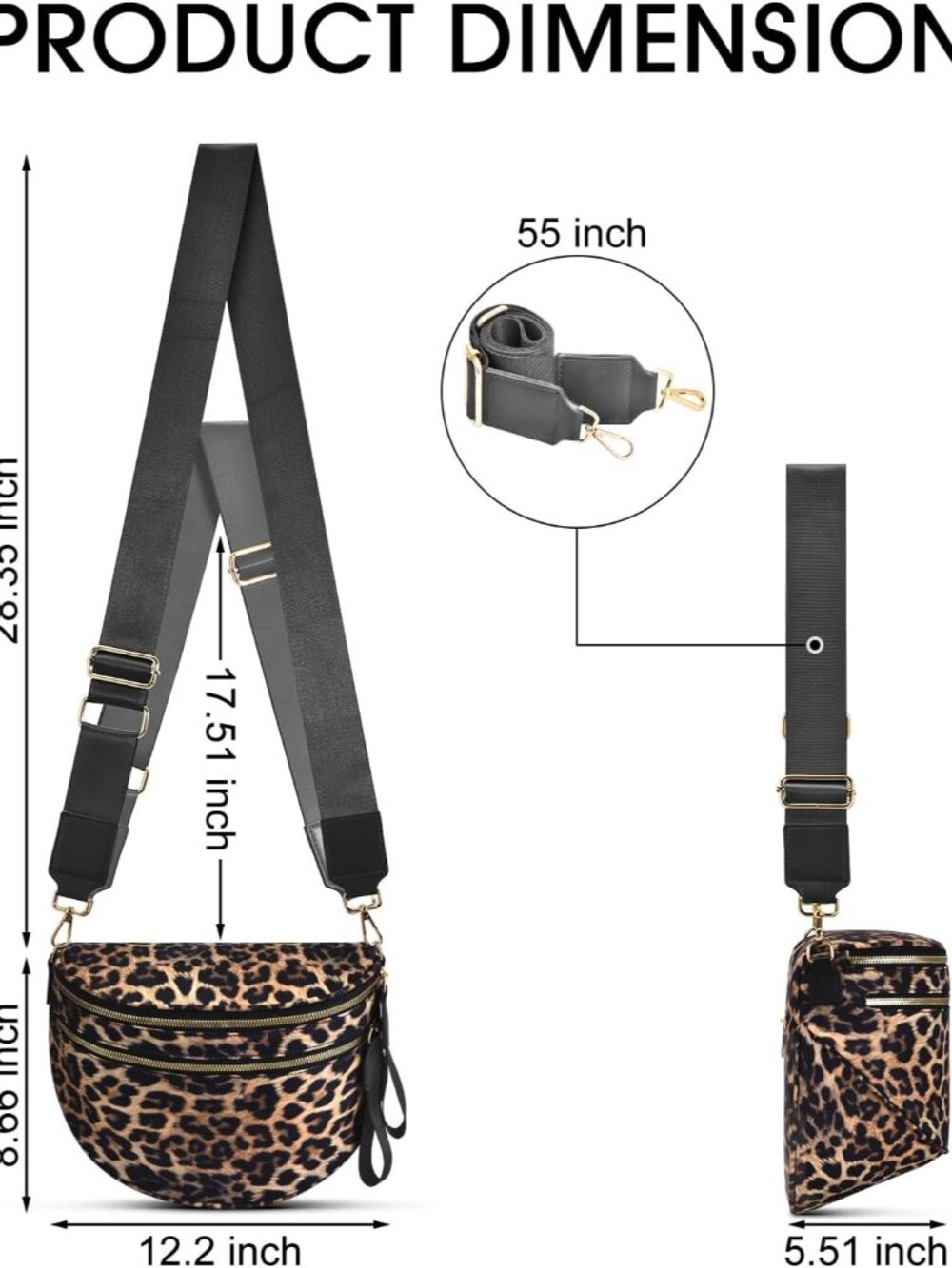 Women's Leopard Bum Bag Spacious Nylon Checkered Shoulder Crossbody Bag - Picture 3 of 6